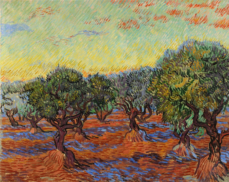 Olive Grove Orange Sky Van Gogh Oil Painting